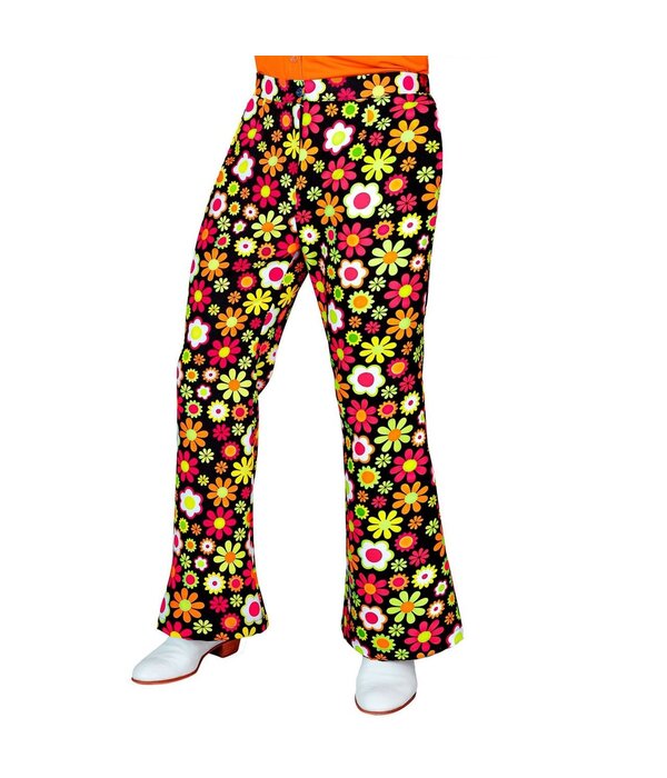 Flared Broek 60's Bloemen Zwart Heren