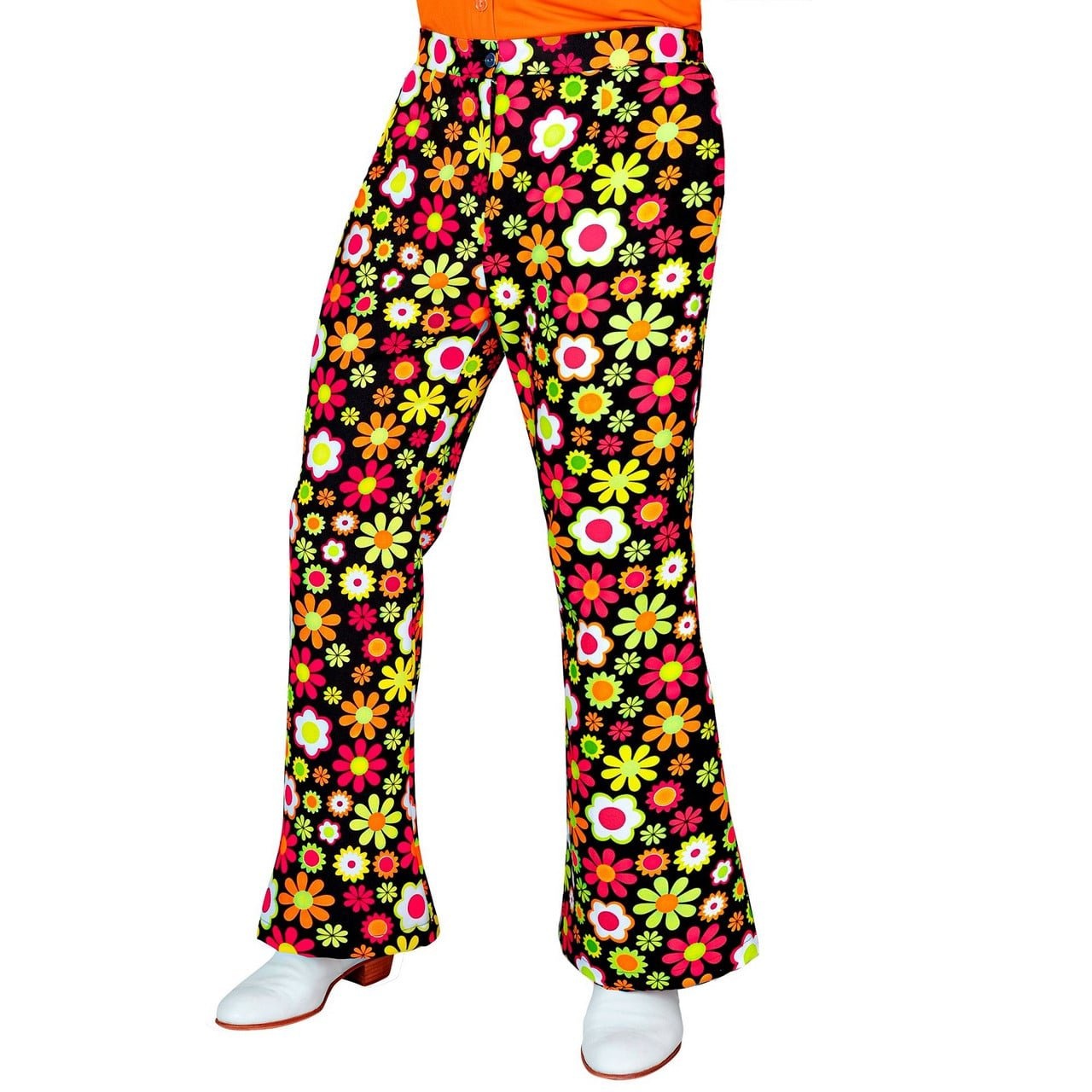 Flared Broek 60&apos;s Bloemen Zwart Heren afbeelding