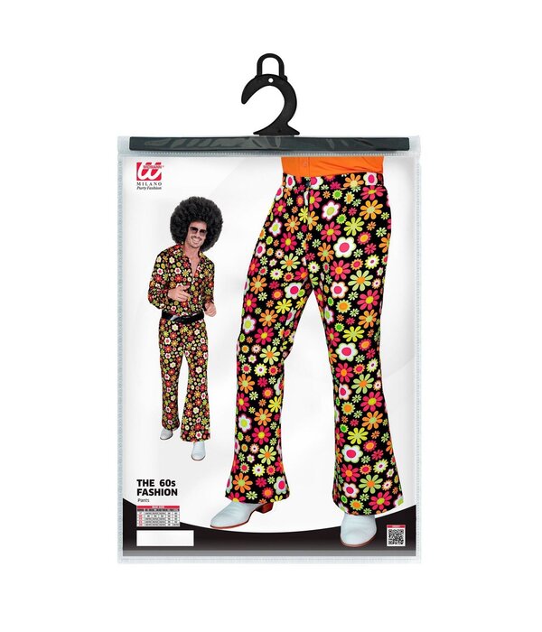 Flared Broek 60's Bloemen Zwart Heren