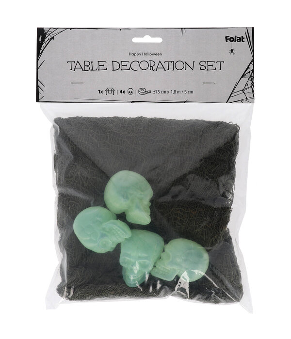 Table Runner Happy Halloween met 4 Skulls (75x180cm)