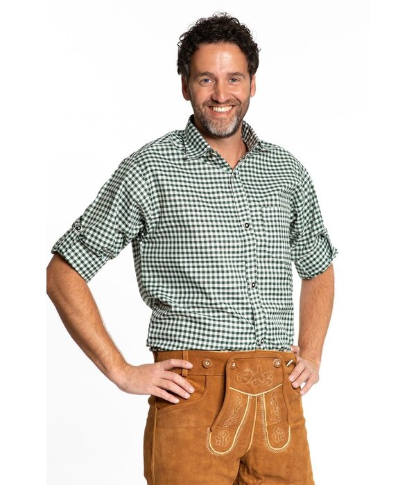 Trachtenhemd Lange Mouw Groen Geblokt Tirol