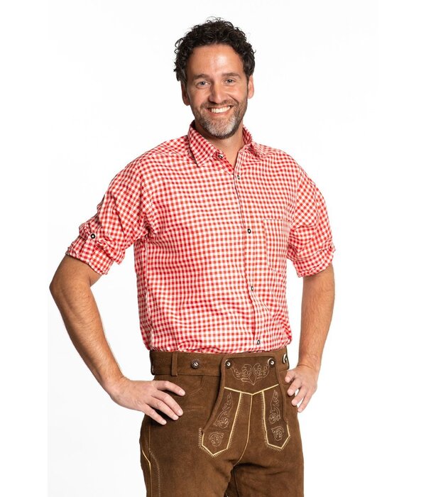 Trachtenhemd Lange Mouw Rood Geblokt Tirol