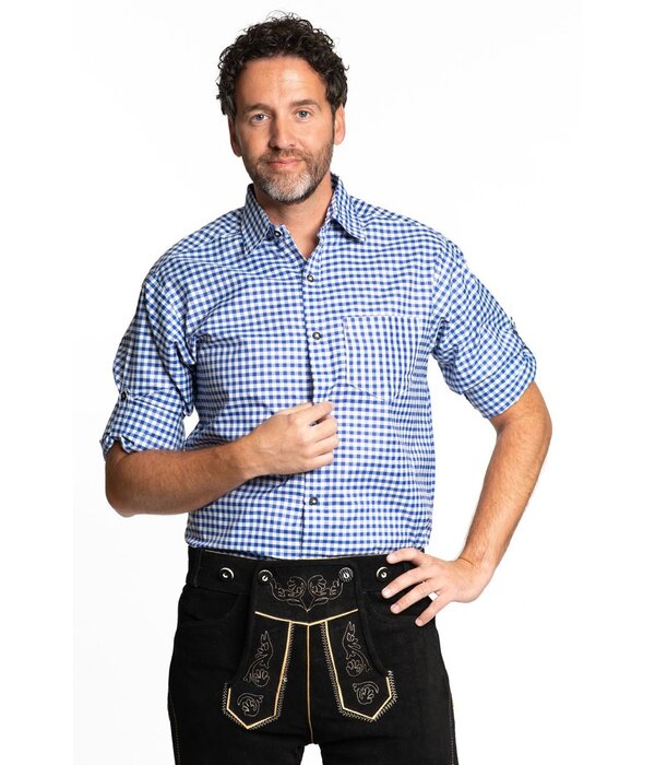 Trachtenhemd Lange Mouw Blauw Geblokt Tirol