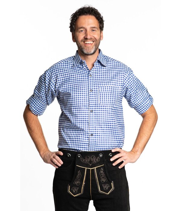 Trachtenhemd Lange Mouw Blauw Geblokt Tirol