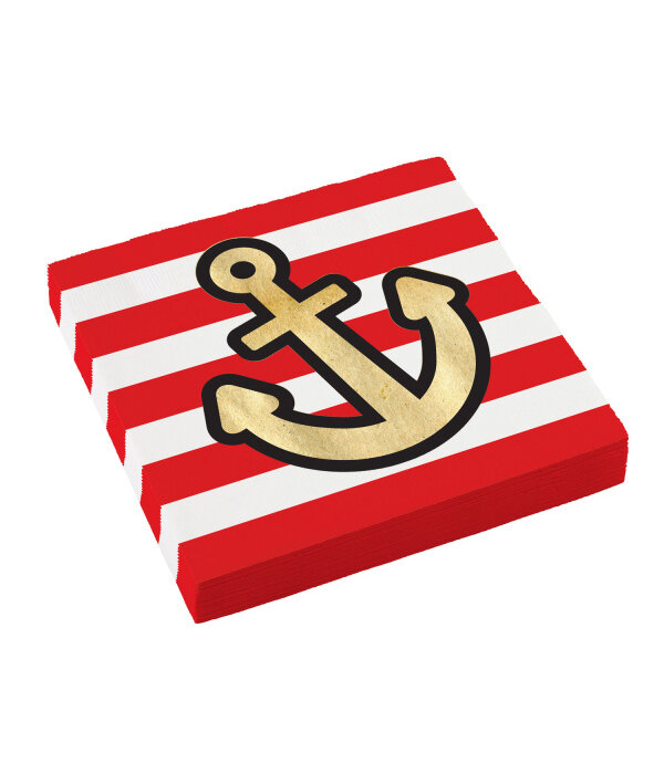 Servetten Piraten Rood/Wit Anker (16st)