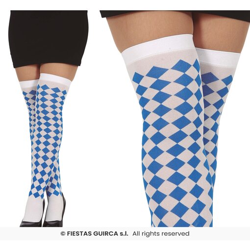 Oktoberfest Kousen Blauw/Wit Geruit