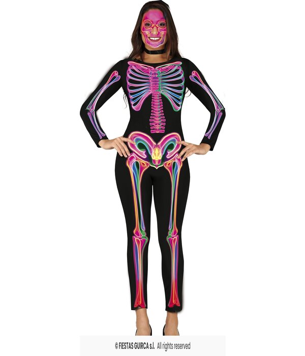 Neon Jumpsuit Zwart Skelet Vrouw