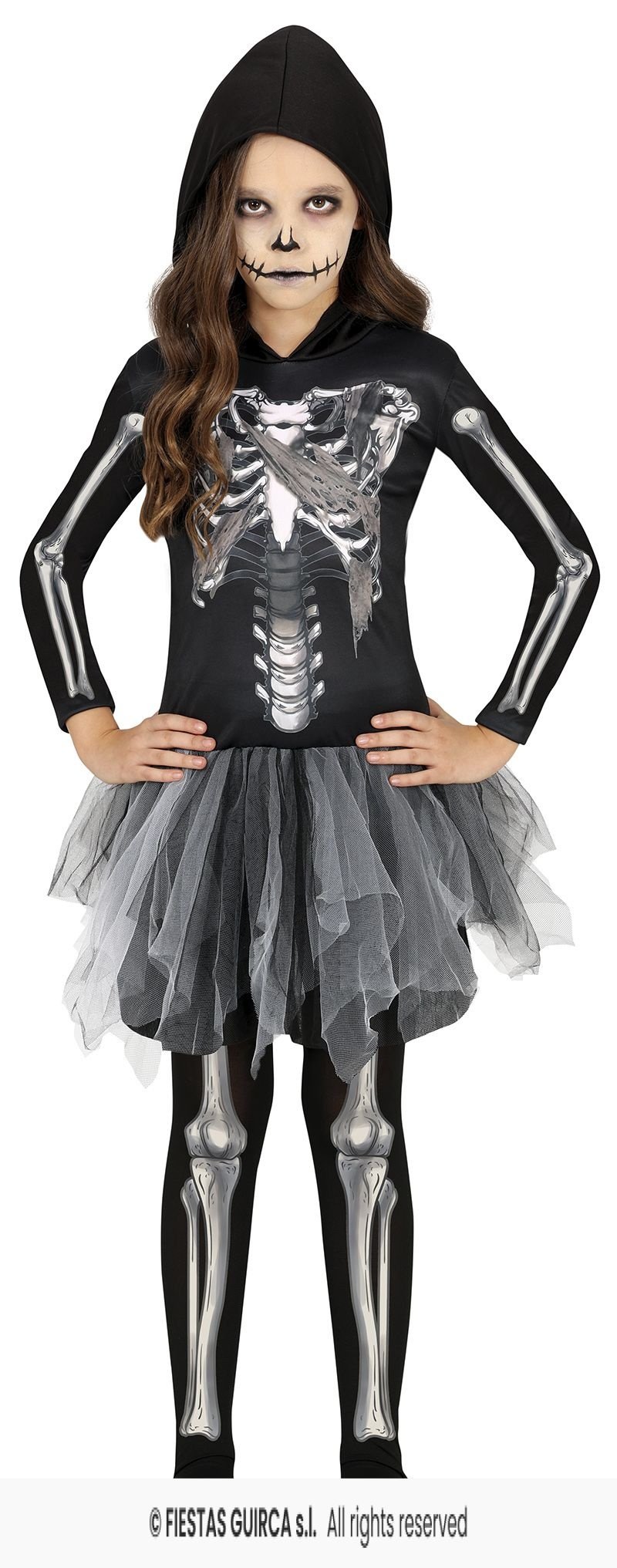 Halloween Skelet Jurkje Hooded Skeleton 2-delig Maat 142-148