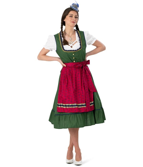 Traditionele Oktoberfest Dirndl Groen/Rood Kristin