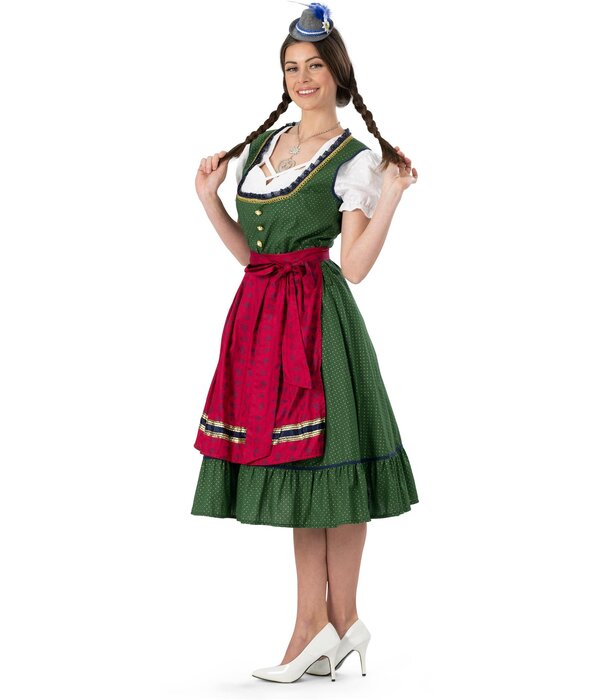 Traditionele Oktoberfest Dirndl Groen/Rood Kristin