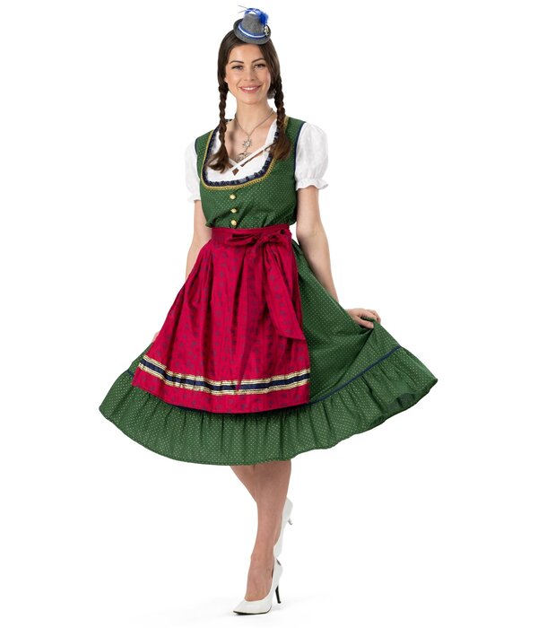 Traditionele Oktoberfest Dirndl Groen/Rood Kristin