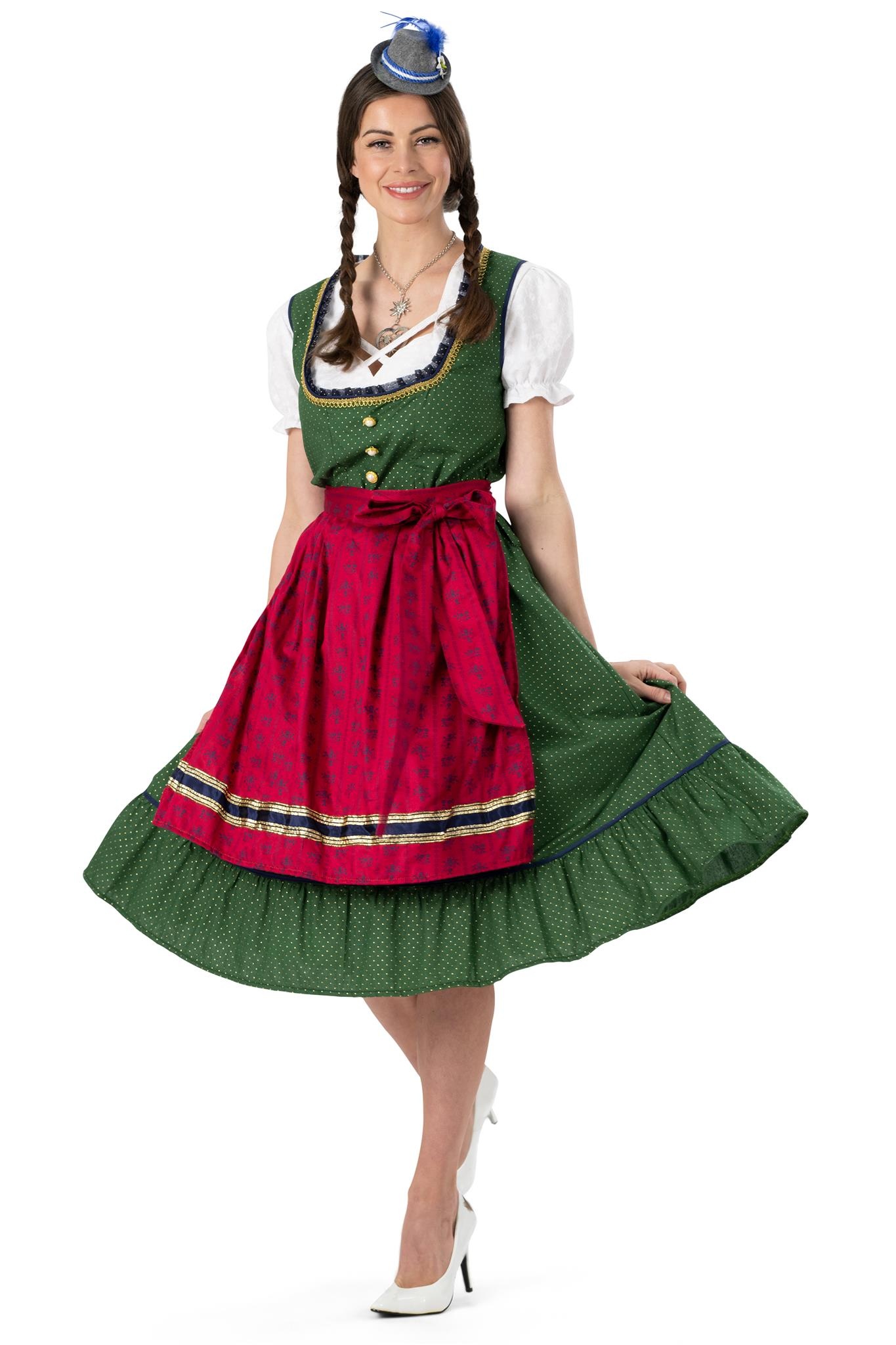 Traditionele Oktoberfest Dirndl Groen/Rood Kristin afbeelding