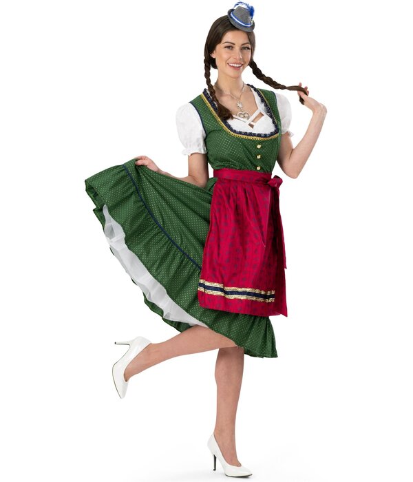 Traditionele Oktoberfest Dirndl Groen/Rood Kristin
