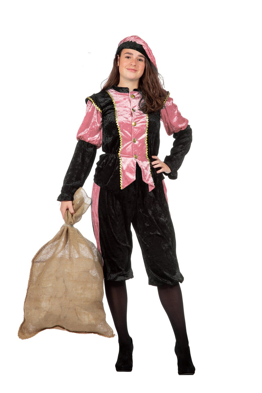 Pieten kostuum Diego zwart/roze