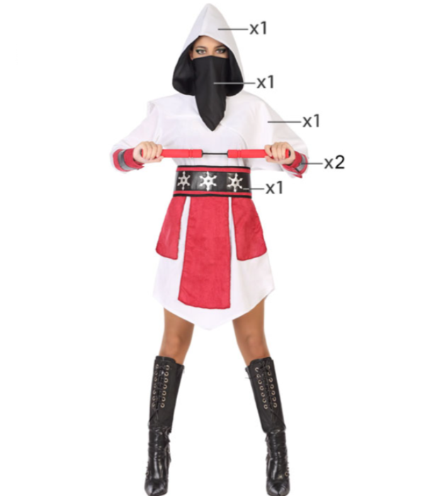 Samurai Ninja Outfit Dames Wit/Rood