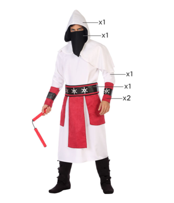 Samurai Ninja Outfit Heren Wit/Rood