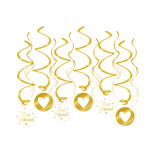 Hangdecoratie Swirl Just Married Goud (12st)