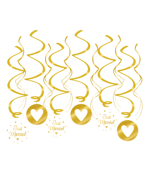 Hangdecoratie Swirl Just Married Goud (12st)