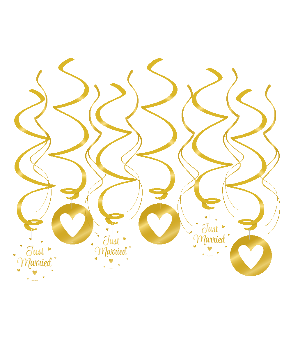 Hangdecoratie Swirl Just Married Goud (12st) afbeelding