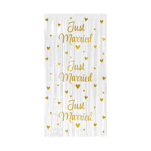Feestgordijn Just Married Wit/Goud