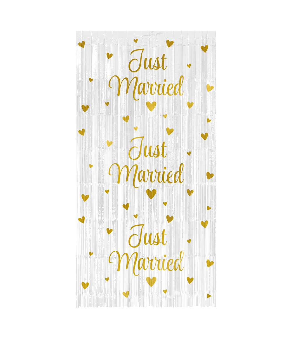 Feestgordijn Just Married Wit/Goud afbeelding