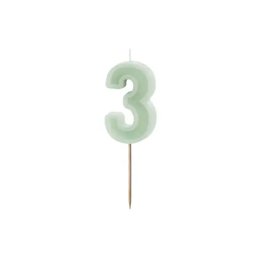 Verjaardagskaars Cijfer 3 Lichtgroen (6cm)