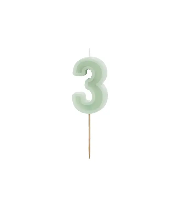 Verjaardagskaars Cijfer 3 Lichtgroen (6cm)
