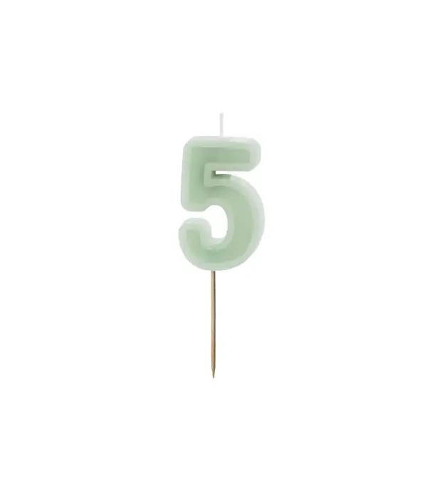 Verjaardagskaars Cijfer 5 Lichtgroen (6cm)