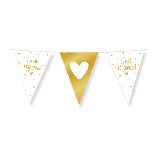 Vlaggenlijn Just Married Hartjes Goud/Wit (10m)