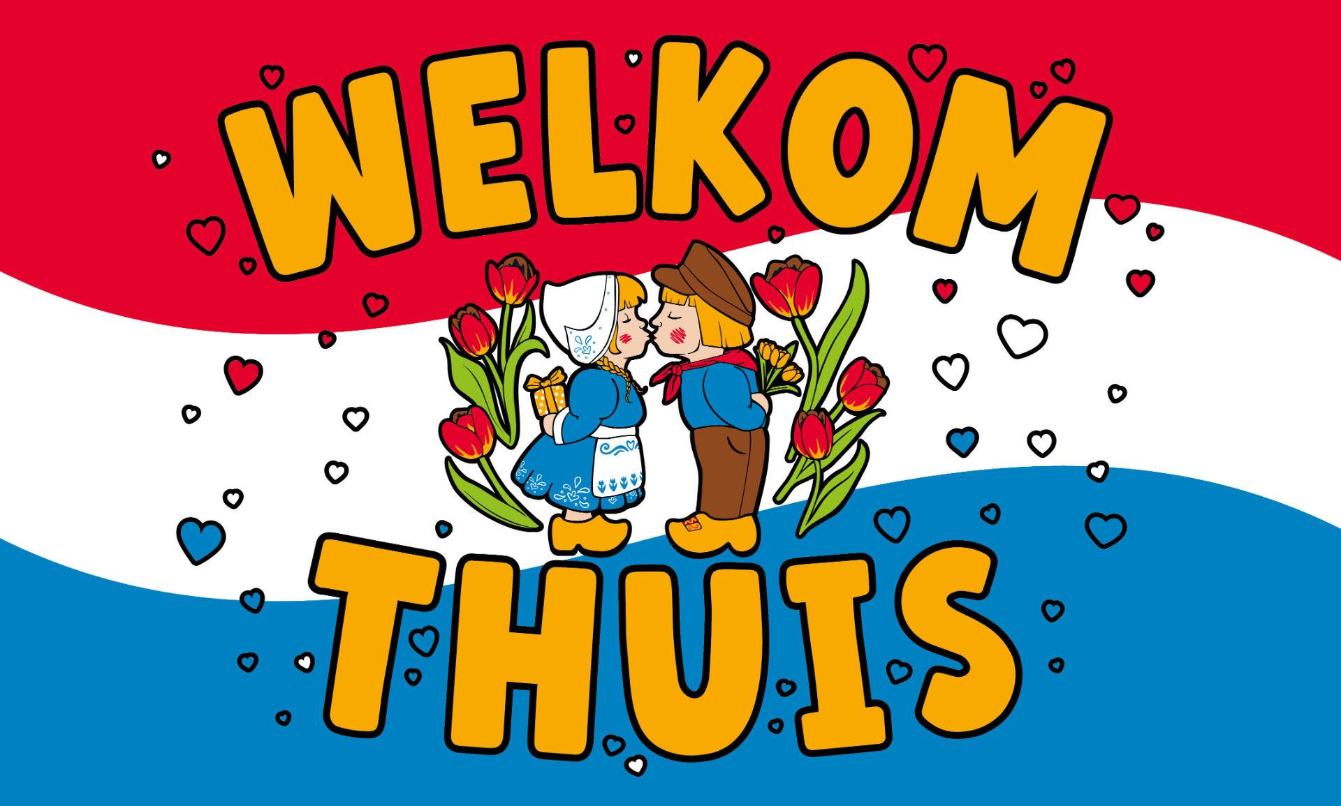XXL Gevelvlag Welkom Thuis Cartoon Holland (150x90cm) afbeelding