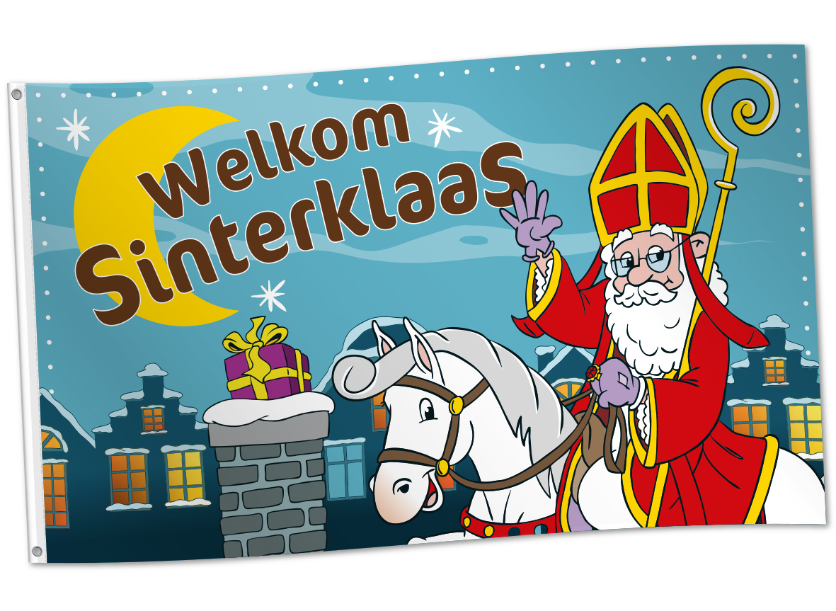 Vlag Welkom Sinterklaas Cartoon (150x90cm)
