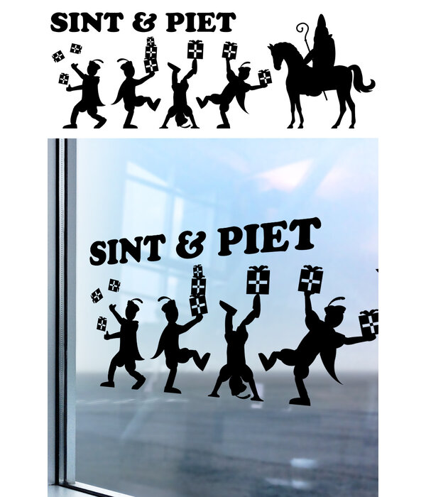 Sinterklaas Raamstickers Cadeautjes Zwart (90x32cm)