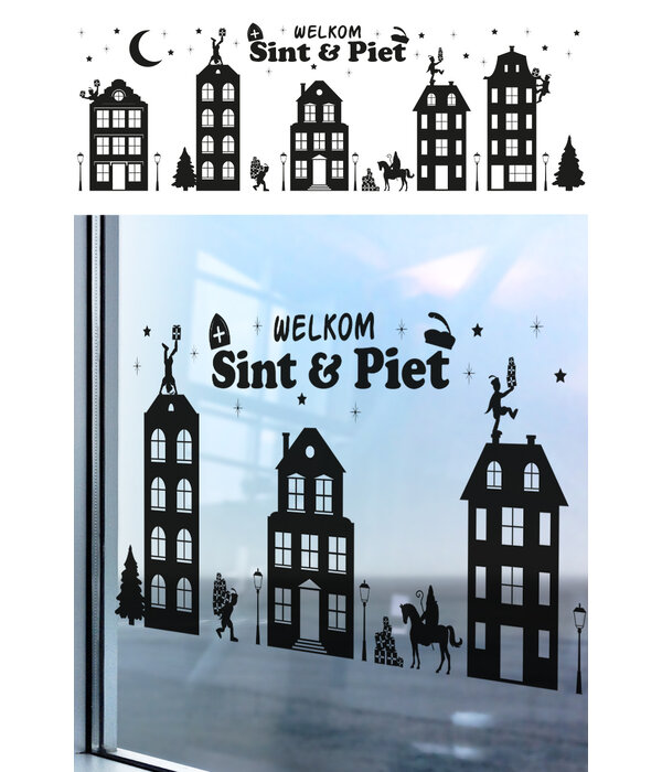 Raamstickers Welkom Sint en Piet Groot (150x50cm)