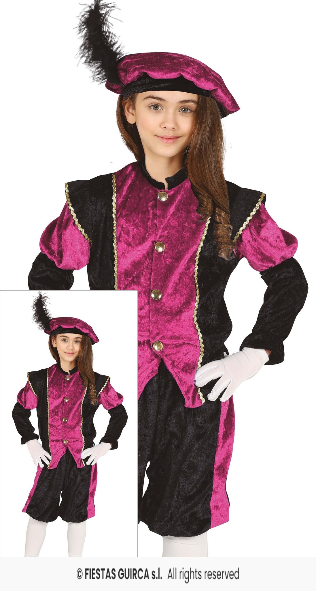 Piet Verkleedpak Kind Pink/Zwart Morena - 10-12 jaar