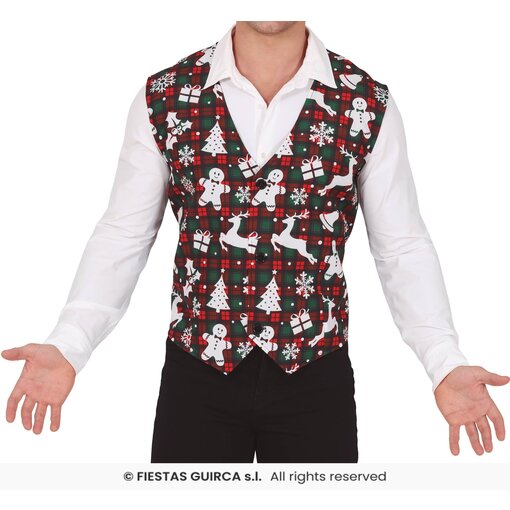 Kerstmis Gilet Rood/Groen Squares