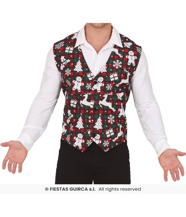 Kerstmis Gilet Rood/Groen Squares