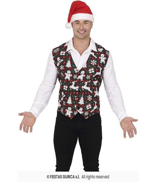 Kerstmis Gilet Rood/Groen Squares