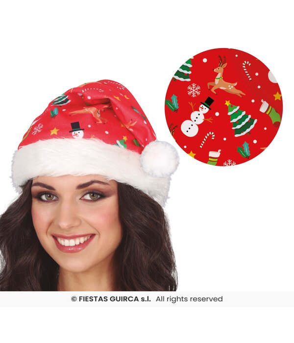 Rode Kerstmuts met Kerstsymbolen