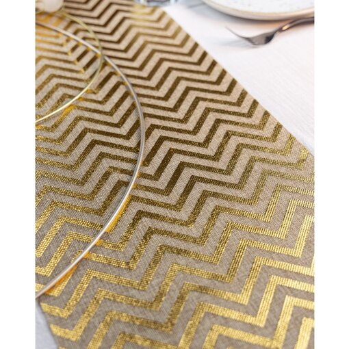 Gouden Jute Tafelloper met Visgraat patroon (28x500cm)