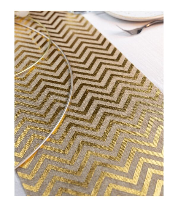 Gouden Jute Tafelloper met Visgraat patroon (28x500cm)