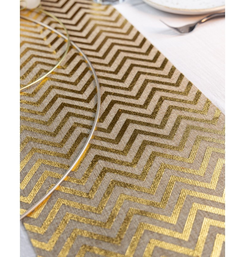 Gouden Jute Tafelloper met Visgraat patroon (28x500cm) afbeelding