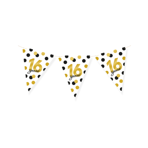 Vlaggenlijn Celebration 16 Jaar Wit/Goud/Zwart