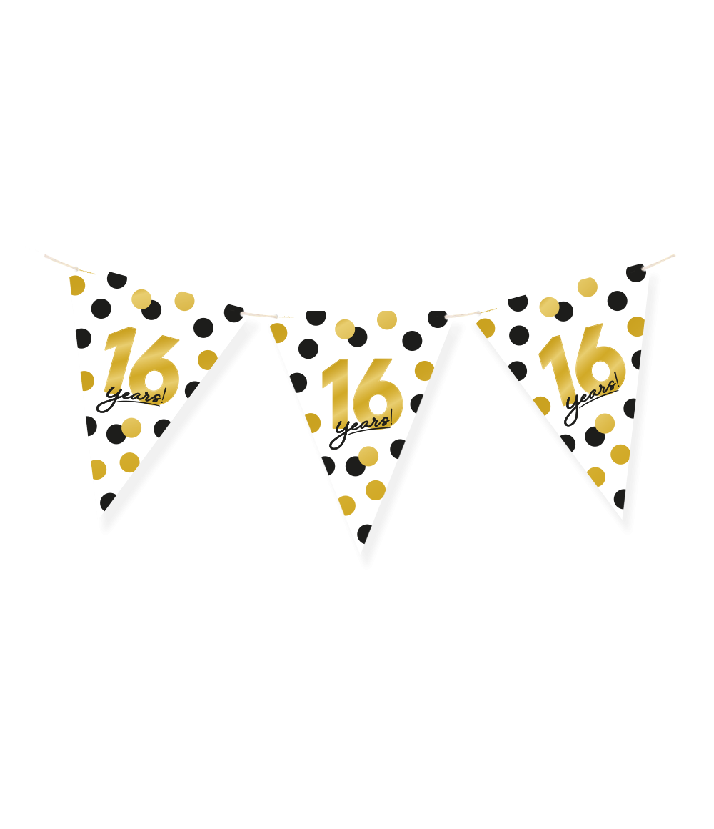 Vlaggenlijn Celebration 16 Jaar Wit/Goud/Zwart afbeelding