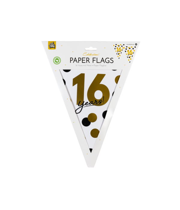 Vlaggenlijn Celebration 16 Jaar Wit/Goud/Zwart