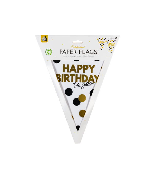 Vlaggenlijn Celebration Happy Birthday Wit/Goud/Zwart
