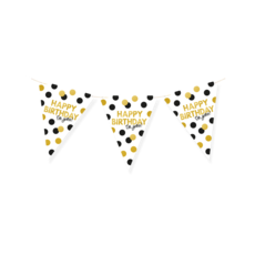 Vlaggenlijn Celebration Happy Birthday Wit/Goud/Zwart