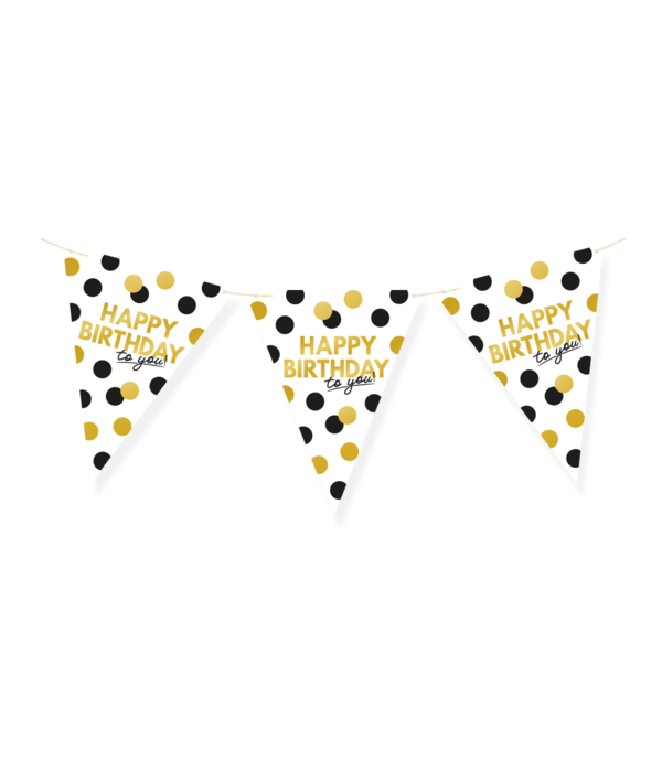 Vlaggenlijn Celebration Happy Birthday Wit/Goud/Zwart