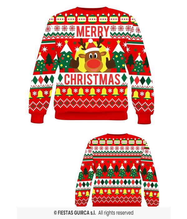 Foute Kerst Sweater Merry Christmas Rendier Rood Heren