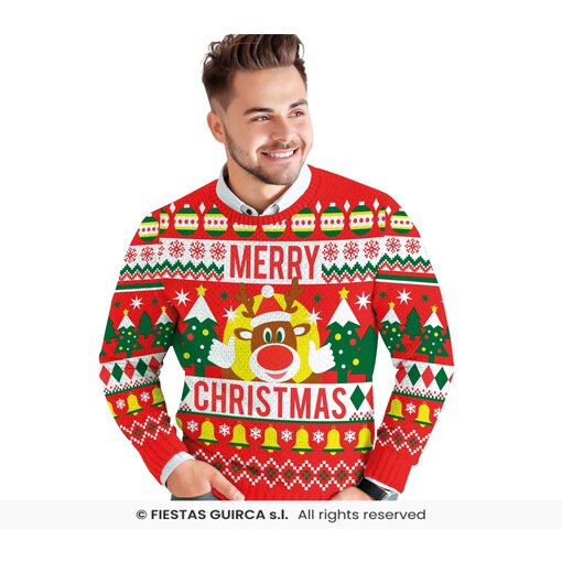Foute Kerst Sweater Merry Christmas Rendier Rood Heren