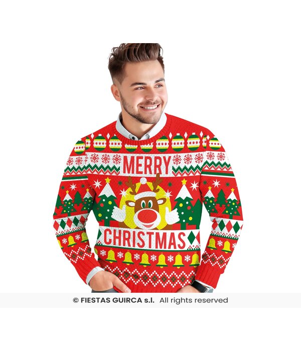 Foute Kerst Sweater Merry Christmas Rendier Rood Heren